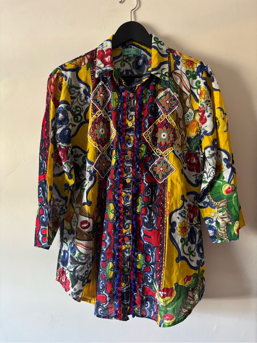 Antica Sartoria by Giacomo Cinque Women’s Printed Beaded Button Up Shirt Size S